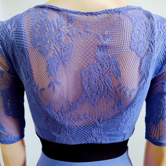 VTG GUESS Purple Lace Black Waistband Overlay Skater Mini Dress Rayon/Spandex XS - Picture 11 of 15